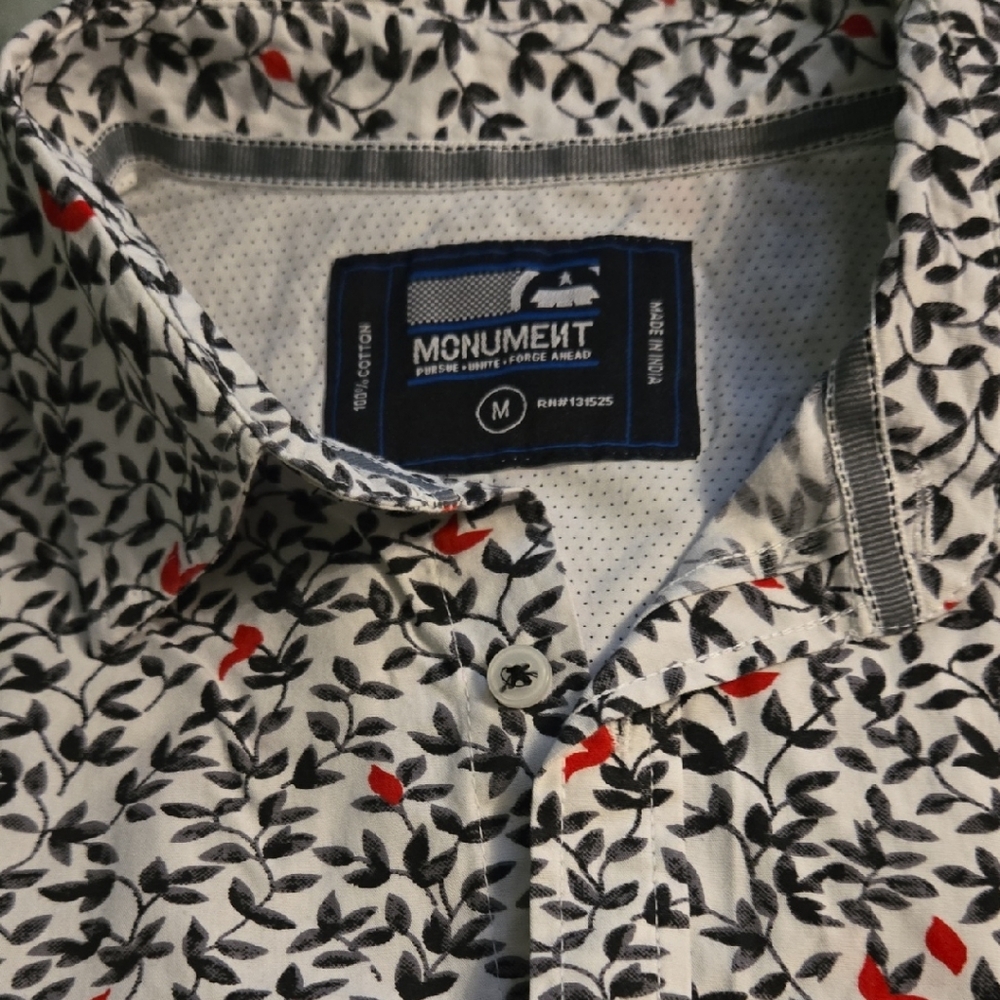 Monument Men's Black and Red Leaf Print Casual Shirt